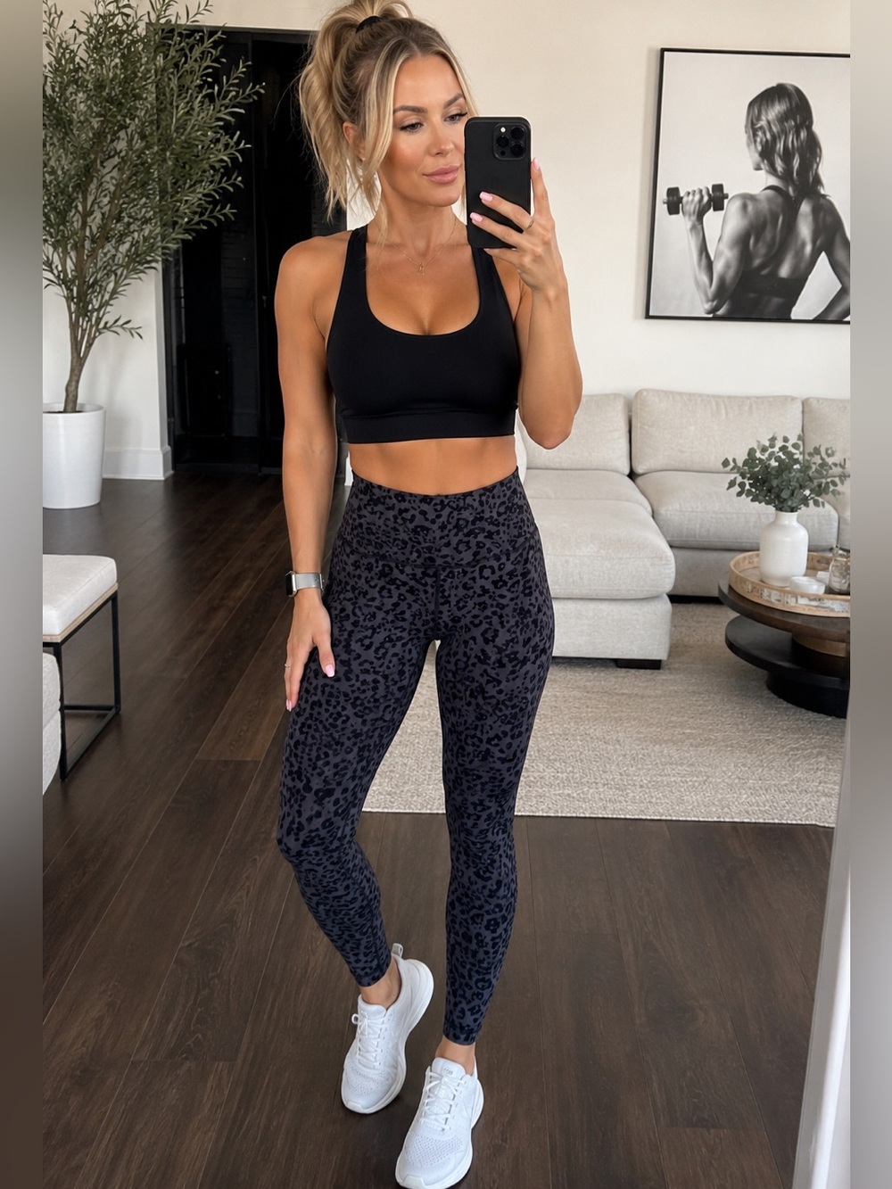 Athleta Grey/Black Cheetah Print 7/8 Leggings
